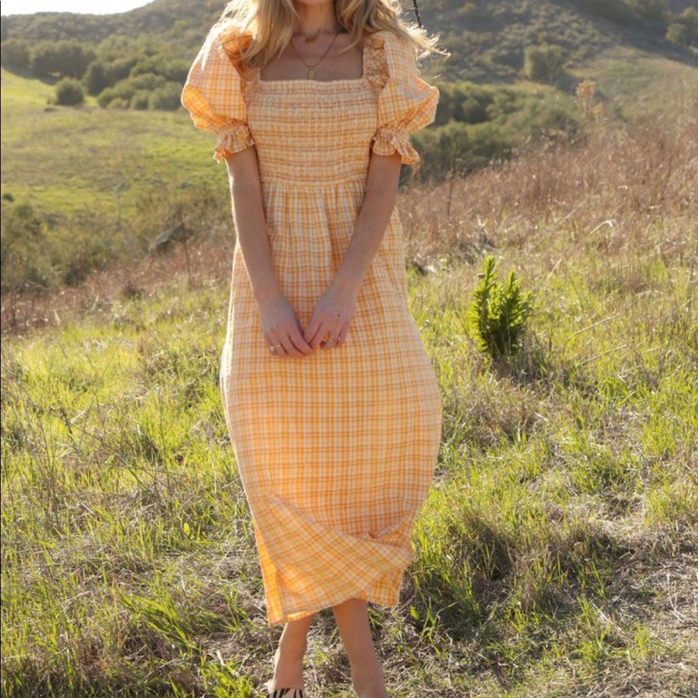 Rahi gingham midi dress bow open back
